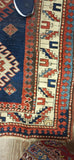 Antique Kazak Oriental 3-10 x 6-2 with Wool Foundation Circa 1880's