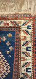 Antique Kazak Oriental 3-10 x 6-2 with Wool Foundation Circa 1880's
