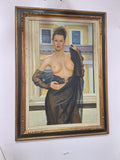 Large Framed Artwork Of A Very Attractive Topless Woman