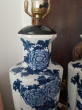 Pair Of Vintage Chinese Porcelain Blue And White Lamps