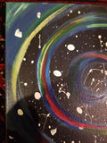 Signed Stylized Painting of Evening Snow Scene on Canvas