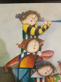 Stylized Signed Painting Of Kids Playing Music Joyce Roybal 21" x 25"