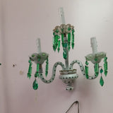 Pair Of 3 Light  Crystal Overlay White And Green Sconces - Diamonds Sapphires Rubies Emeralds
