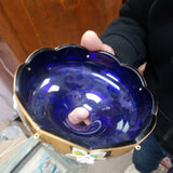 Czechoslovakia Chandelier 12 Light Crystal Overlay With Enamel  Cobalt Blue