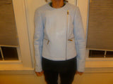 Ladies Light Blue Vince Camuto Size 2 Faux Leather Jacket - Diamonds Sapphires Rubies Emeralds