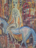 1960's Nude Girl Mid Century Modern Painting Signed Caster
