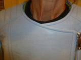 Ladies Light Blue Vince Camuto Size 2 Leather Jacket - Diamonds Sapphires Rubies Emeralds