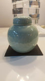 A Vintage Chinese Porcelain Celadon Glazed with Green Jade 5.25" Tall - Diamonds Sapphires Rubies Emeralds