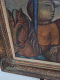 vintage Fernando Botero style oil painting fat boy Signed By Agnelo Miccoli