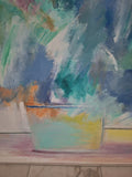 Massive Mid Century Modern Vintage Floral Signed Painting 48" X 48" #912008