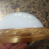 Vintage French Opaline Gilt Bronze Dome Light Fixture