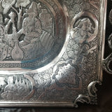 Vintage Pure Silver Dish - Diamonds Sapphires Rubies Emeralds