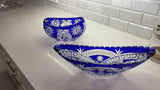 Set of 2 Blue Imperlux Lead Crystal Centerpieces Made in Germany
