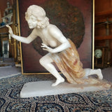 Museum Quality Antique Marble Sculpture Young Girl Topless Signed