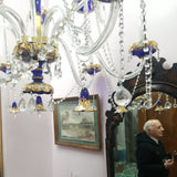 Czechoslovakia Chandelier 12 Light Crystal Overlay With Enamel  Cobalt Blue