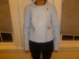 Ladies Light Blue Vince Camuto Size 2 Faux Leather Jacket - Diamonds Sapphires Rubies Emeralds