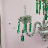 Pair Of 3 Light  Crystal Overlay White And Green Sconces - Diamonds Sapphires Rubies Emeralds