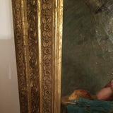 150 Years Old Oil Painting Girl With Dog Signed