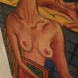 1950's Nude Girls Oil Painting Modernist  Signed