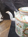 Antique Chinese Teapot Porcelain 6.5" Tall X 6" Diameter - Diamonds Sapphires Rubies Emeralds