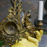 Antique Pair Of Gilt Bronze Gargoyle Sconces