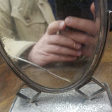 Antique Middle Eastern Sterling Silver Carved Mirror BROKEN! 90 years old - Diamonds Sapphires Rubies Emeralds