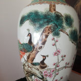 Vintage Chinese Porcelain Large Peacock Vase Signed