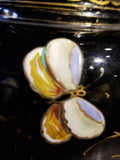 Pair of Vintage Moser Bohemian Gold Overlay Butterfly Bug Raised Glass Vases - Diamonds Sapphires Rubies Emeralds