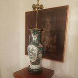 Antique Chinese Porcelain 100 Years Old Lamp - Diamonds Sapphires Rubies Emeralds