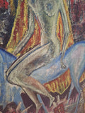 1960's Nude Girl Mid Century Modern Painting Signed Caster