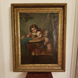 150 Years Old Oil Painting Girl With Dog Signed