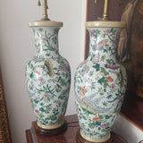 Vintage Pair Of Chinese porcelain Lamps Enamel