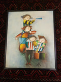 Stylized Signed Painting Of Kids Playing Music Reminiscent of Joyce Royball - Diamonds Sapphires Rubies Emeralds