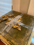 Pair of Gilded Wood Posts Columns - Diamonds Sapphires Rubies Emeralds