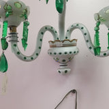 Pair Of 3 Light  Crystal Overlay White And Green Sconces - Diamonds Sapphires Rubies Emeralds