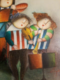Stylized Signed Painting Of Kids Playing Music Reminiscent of Joyce Royball - Diamonds Sapphires Rubies Emeralds