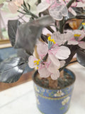 2 Hand Painted Japanese Flower Pots With Artificial Flowers With Jade 3.5" Diam