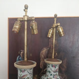 Vintage Pair Of Chinese porcelain Lamps Enamel