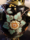Pair of Vintage Moser Bohemian Gold Overlay Butterfly Bug Raised Glass Vases - Diamonds Sapphires Rubies Emeralds