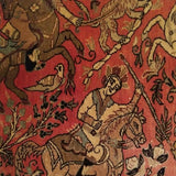Antique 1960's Salmon Silk Hunting Scene Hand Knotted Mint Condition Rug 2 x 3