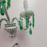Pair Of 3 Light  Crystal Overlay White And Green Sconces - Diamonds Sapphires Rubies Emeralds