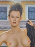 Large Framed Artwork Of A Very Attractive Topless Woman
