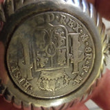 Set Of 2 Antique Sterling Silver Small Dishes With Spanish Coins Marked 1792