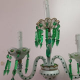 Pair Of 3 Light  Crystal Overlay White And Green Sconces - Diamonds Sapphires Rubies Emeralds