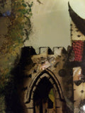 Pair Of Framed Oval Convex Glass Paintings Castles IMPERFECT CONDITION SEE PICS!