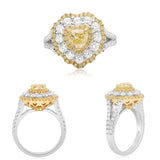 18K White & Yellow Gold Heart Shape Yellow Diamond Ring Size 6.5 GIA CERTIFIED